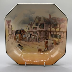 Royal Doulton Coaching Days Dish – Octagonal Plate 22cm, Vintage Old English Scene, 1950s
