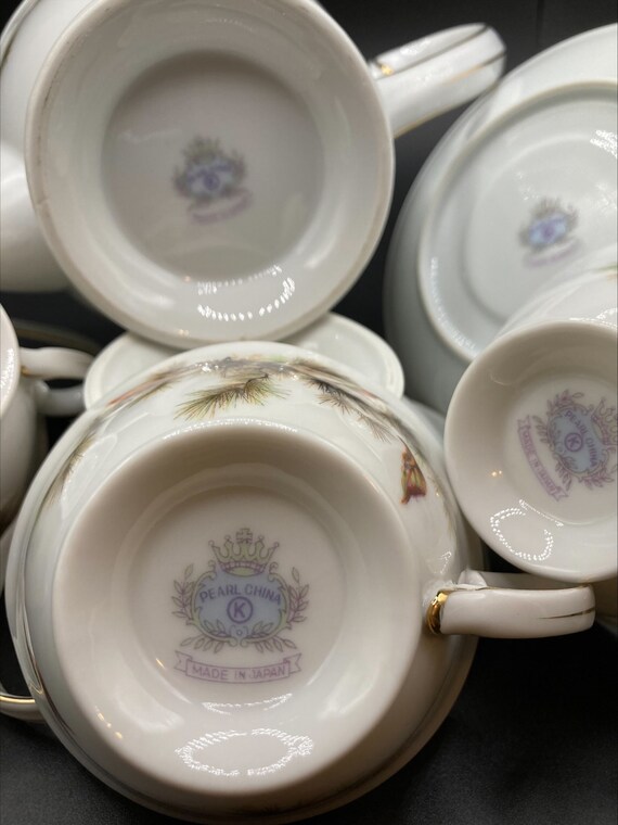 Vintage Japanese Tea Set for Six: Pearl China Spruce Branch