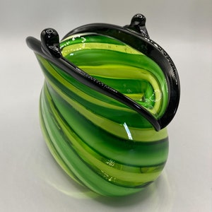 Vintage Murano Style Striped Glass Vase – Multicoloured Art Deco Candy Bowl, Home Décor, Gift Idea
