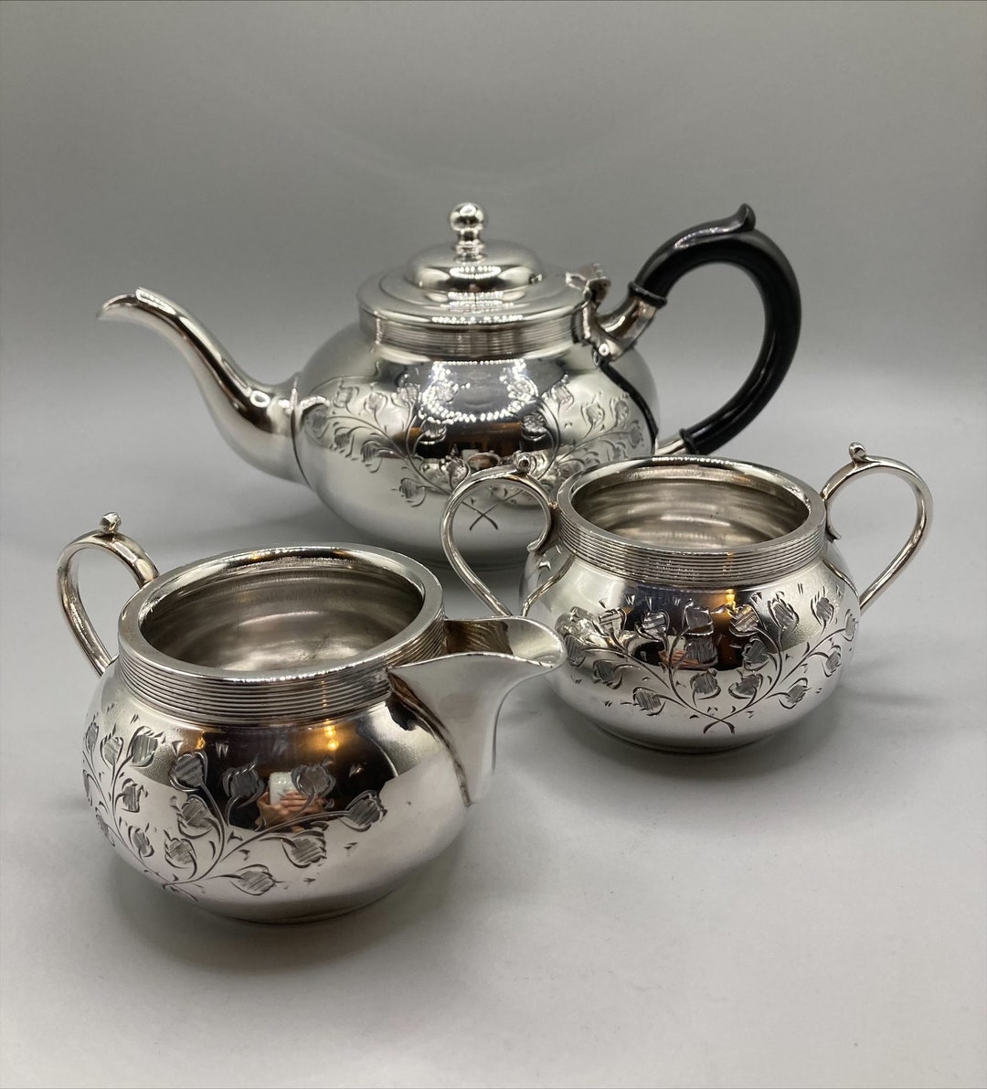 Vintage Silver Plated Tea Set, Hand Engraved Tea Set, Cooper Brothers