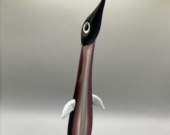 Vintage Murano Style Glass Penguin Figurine, Dark Purple Glass Figurine, Glass Penguin, Home Deco, Shelf Deco, Gift idea, Art Glass Deco.