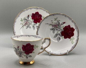 Royal Stafford Roses to Remember Tea Trio Set: Vintage Red Rose
