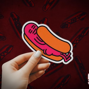Sleeping Glizzy Kiss-Cut Sticker | Glizzycon 2024 | Hot Dog Stickers, Funny Stickers, Hot Dog Lover, Glizzy Stickers, Meme Stickers