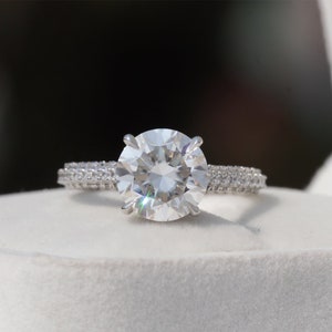 Round moissanite engagement ring handmade diamond gold wedding ring solitaire ring for women sterling silver jewelry gift for her