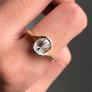 Cushion Cut Moissanite Full Bezel Solitaire Ring, 10K Solid Yellow Gold Bypass Ring, One Diamond Ring, Engagement Ring, Gift For Women Ring