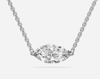 East West Marquise Lab Grown Diamond Pendant, 14K White Gold