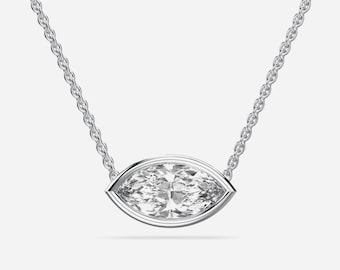 East-West Marquise Lab Grown Diamond Pendant, 14K White Gold Necklace