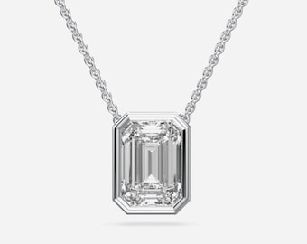 Smaragdschliff-Labordiamant-Anhänger, 14K Weißgold-Halskette