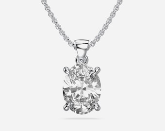 Oval Lab Grown Diamond Pendant, 14K White Gold Necklace