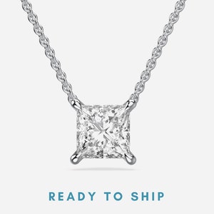 Princess Cut Lab Grown Diamond Pendant, 14K White Gold Necklace