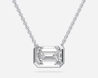 Smaragdschliff Diamant Anhänger, 14K Weißgold Halskette