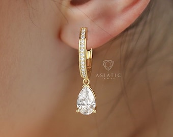 Birnbaumschliff Diamant Creolen, 10K Gelbgold