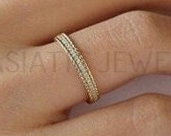 Round Cut Moissanite Full Eternity Wedding Band, 18K Solid Yellow Gold Vintage Band, Matching Band, Stackable Band, Promise Band For Her