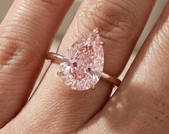 Pink Pear Cut Lab Grown Diamond Engagement Ring: 14k Rose Gold Solitaire