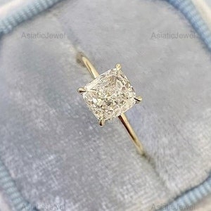 Cushion Cut Lab Grown Diamond Solitaire Ring, 14K Solid Yellow Gold One Diamond Ring, Promise Ring, Anniversary Ring, Gift For Women
