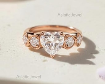 Heart Lab Grown Diamond Ring, 18K Rose Gold Stacking Ring