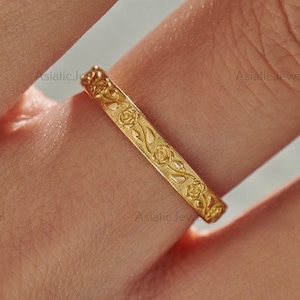 Vintage Band, 18K Solid Yellow Gold Band, Wedding Band, Minimalist Band, Matching Band, Stackable Band, Promise Band, Gift for Women