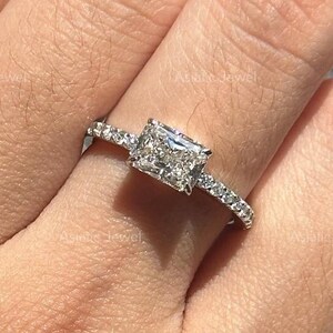 East West Radiant Cut Moissanite Solitaire With Accent Ring, 925 Sterling Silver Wedding Ring, Women Diamond Ring, Anniversary Ring For Her