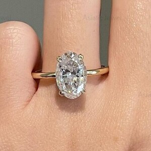 Oval Cut Moissanite Double Hidden Halo Ring, 10K Solid Yellow Gold Double Prong Ring, Engagement Ring For Women, Anniversary Ring For Her