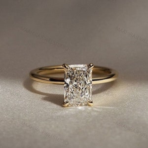 2CT Radiant Cut Lab Grown Diamond Hidden Halo Solitaire Engagement Ring, 14K Solid Gold IGI Certified Radiant Diamond Ring, Anniversary Ring