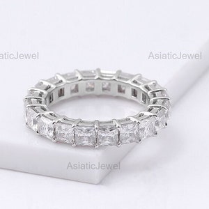 Princess Cut Moissanite Full Eternity Wedding Band, 18k Solid White Gold Matching Band, Proposal Band, Stackable Band, Women Gift For Her