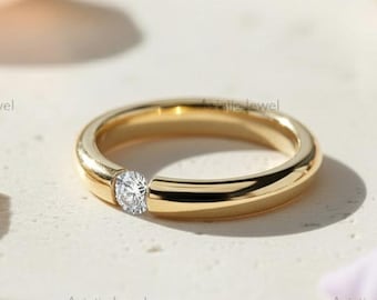 Minimalistyczny pierścionek z diamentami laboratoryjnymi ze złota 14K, pierścień Stacking Promise