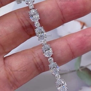 Oval And Round Cut Lab Grown Diamond Tennis Women Bracelet, 14K Solid White Gold Bracelets, CVD Diamond Fancy Bracelets, Anniversary Gift
