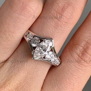 Marquise-Cut Solitaire With Accent Ring, 925 Starling Silver Wedding Ring, Women Diamond Ring, Proposal Ring, Anniversary Gift For Her