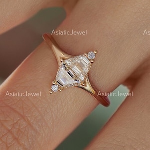 Trapezoid & Round Cut Moissanite Four Stone Wedding Ring, 10K Solid Yellow Gold Kite Shape Unique Ring, Women Diamond Ring, Anniversary Gift