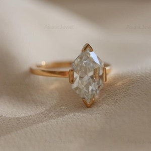 Dutch Hexagon Moissanite Solitaire Ring, 10K Yellow Gold, Compass Prong
