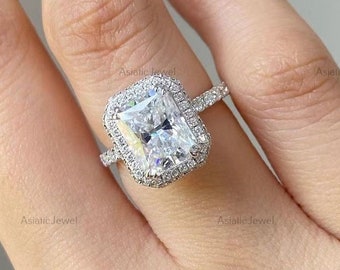 Radiant Cut Lab-Grown Diamond Halo Engagement Ring, 14K White Gold