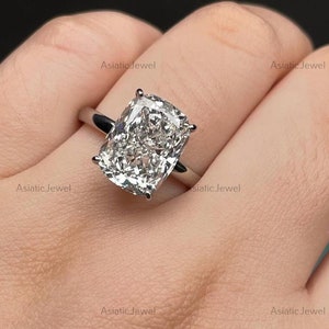 Elongated Cushion Cut Lab Created Diamond Solitaire Wedding Ring, 14K White Gold Ring, CVD Diamond Ring For Her, HPHT Diamond Proposal Ring