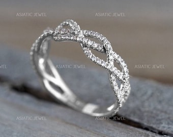 Anillo de bodas de eternidad de platino 950 con banda trenzada de diamantes de laboratorio