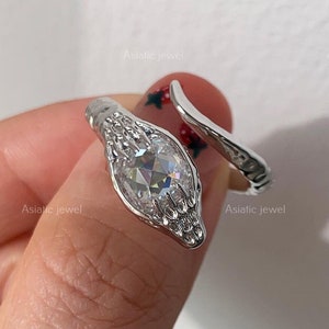 Cushion Rose Cut Moissanite Snake Ring, 925 Sterling Silver Solitaire Ring, Engagement One Diamond Ring, Freeform Ring, Unique Women Ring