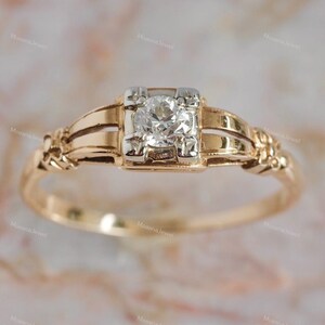Round Cut Lab Grown Diamond Solitaire Ring, 18K Solid Gold Two Tone Ring, One Diamond Ring, Unique Women Ring, Anniversary Gift For Her