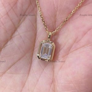 ラディアントカットのラボグロウンダイヤモンドペンダント、14K