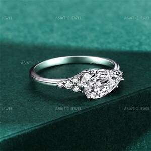 East West Pear Cut Lab Grown Diamond Cluster Ring, 10K Solid White Gold Wedding Ring, Certified Diamond Ring, Teardrop Diamond Ring For Her
