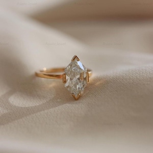 Dutch Hexagon Lab Grown Diamond Solitaire Ring, 10K Yellow Gold Minimalist Engagement Band