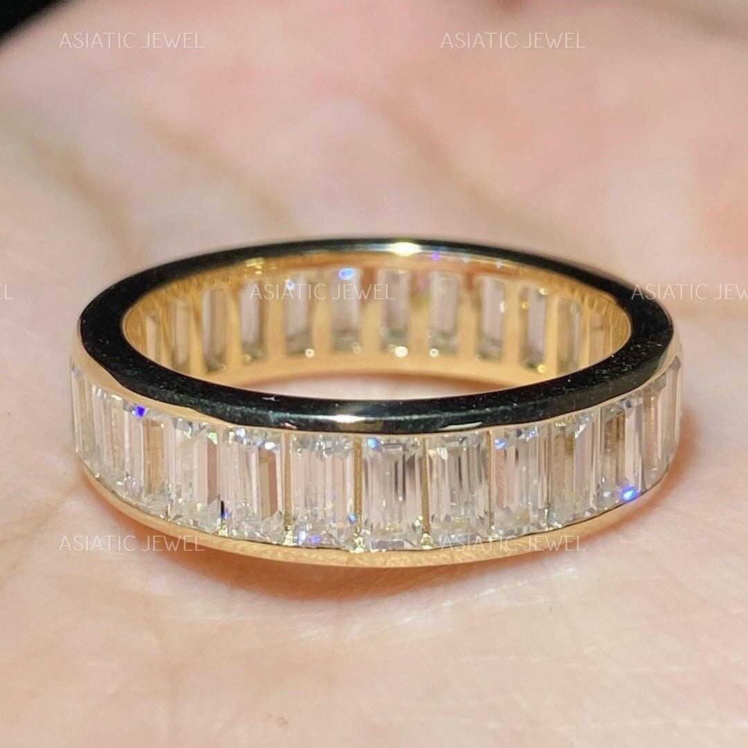 Baguette Lab Diamond Eternity Band, 18K Yellow Gold Wedding Ring - Etsy