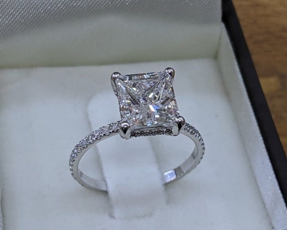 3ct Princess Cut Moissanite Diamond Ring Solitaire With Side | Etsy