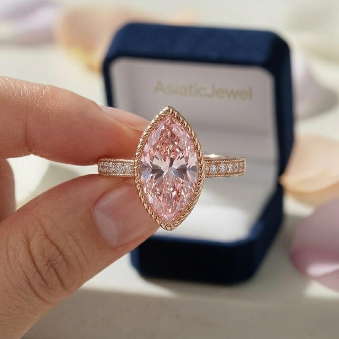 Pink Marquise Cut Lab Grown Diamond Engagement Ring: 14k Rose Gold ...