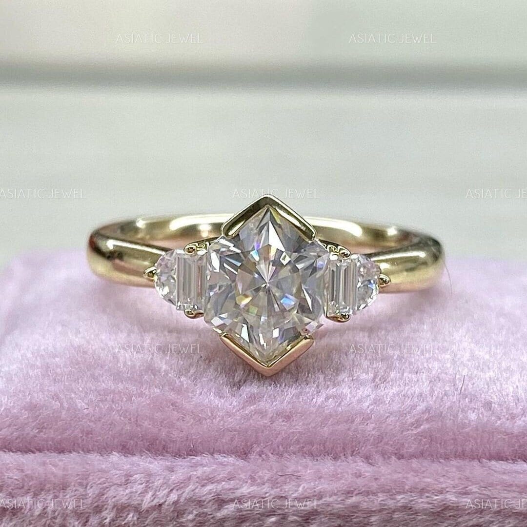 Buy Dutch Marquise Cut Moissanite Half Bezel Ring, 18K Solid Yellow Gold  Five Stone Ring, Wedding Diamond Ring, Anniversary Gift, Ring for Women