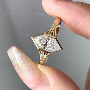 Elongated Hexagon Moissanite Ring, 18K Yellow Gold Bezel Solitaire