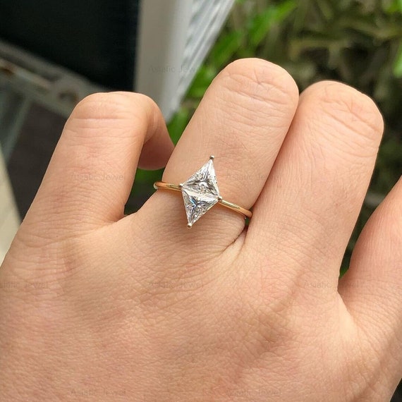 Trilliant Cut Moissanite Two Stone Engagement Ring, 10K Solid