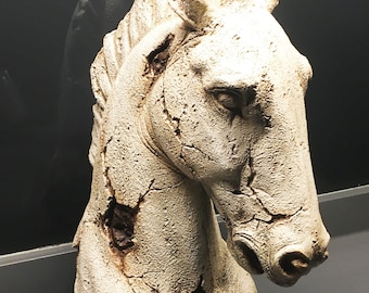 Figura de cabeza de caballo / Aspecto piedra antigua / Objeto artístico / Técnica de pintura con efectos especiales / Decoración del hogar