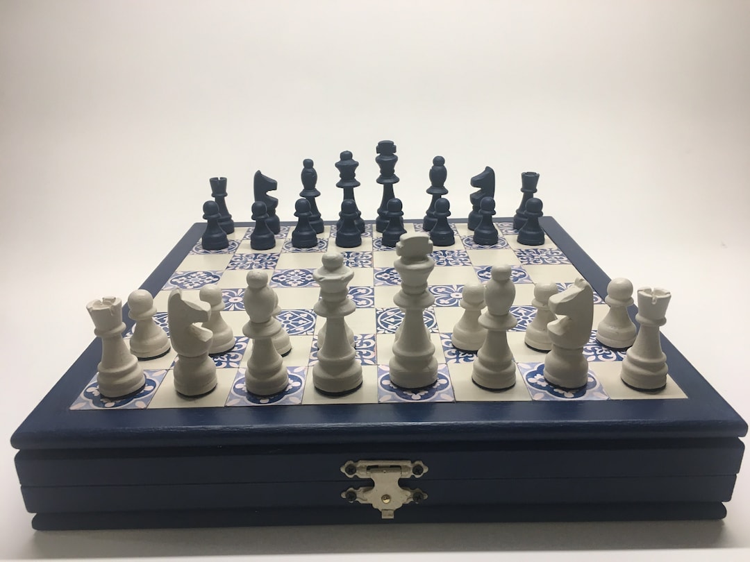 Tile Patterned Wooden Chess Set: Polystone Pieces, Custom Design - Etsy