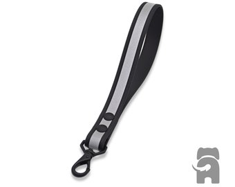 May include: Black and silver reflective dog leash with a metal clip.