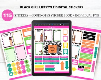 Goodnotes Stickers, Black Girl Digital Planner Stickers, Precropped Stickers