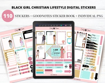 Goodnotes Stickers, Christian Stickers, Faith Stickers, Black Girl Digital Planner Stickers, Precropped Stickers