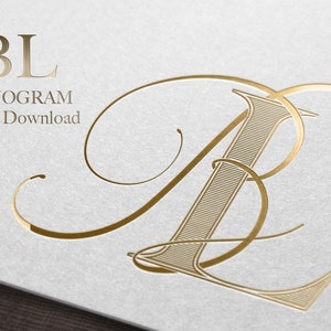 May include: Gold monogram design featuring the letters "BL" in a stylized script font. The letters are intertwined and the "B" is larger than the "L". The design is on a white background.